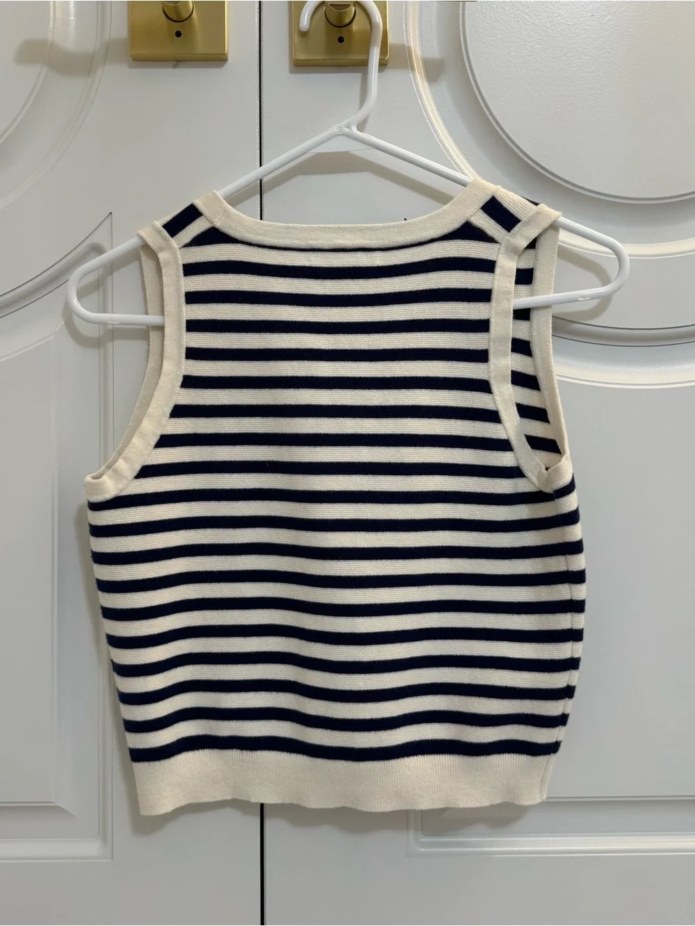J. Crew Navy and Cream Striped Knit Button-Front Vest